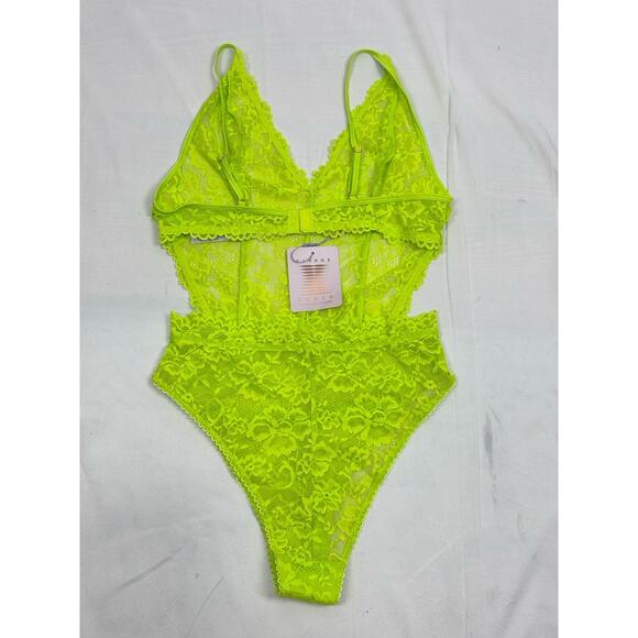 NWT Savage X Fenty Neon Green Floral Lace Teddie Lingerie Coquette Size Small - Picture 6 of 8